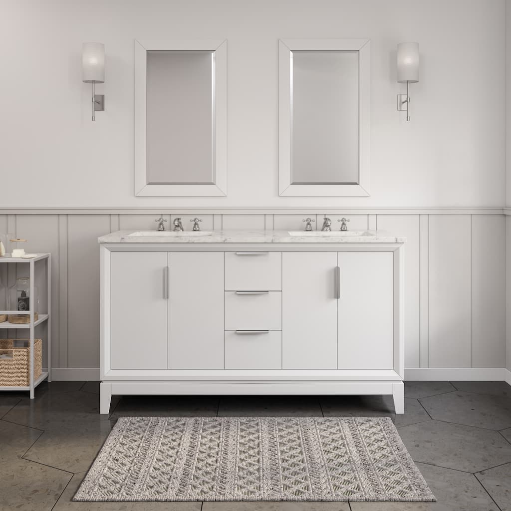 Elizabeth 60" Carrara White Marble Bathroom Vanity W/Mirrors & Faucets