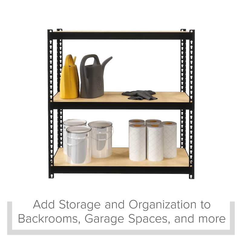 Space Solutions 1000 Riveted Steel Shelving 3-Shelf Unit, 12D x 30W x 30H, Black