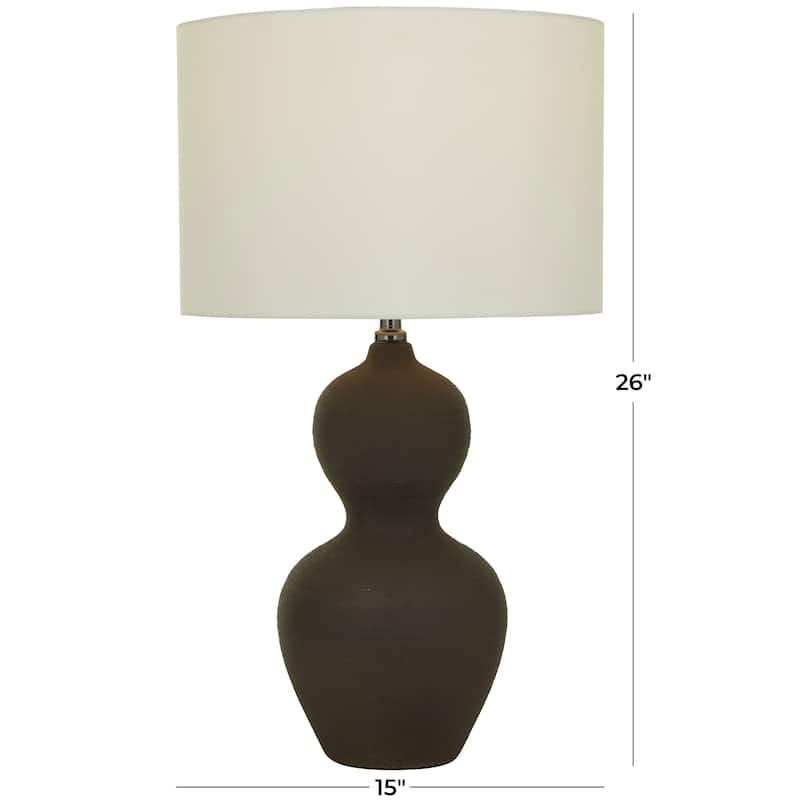 CosmoLiving by Cosmopolitan Black Ceramic Gourd Style Base Room Table Lamp with Drum Shade