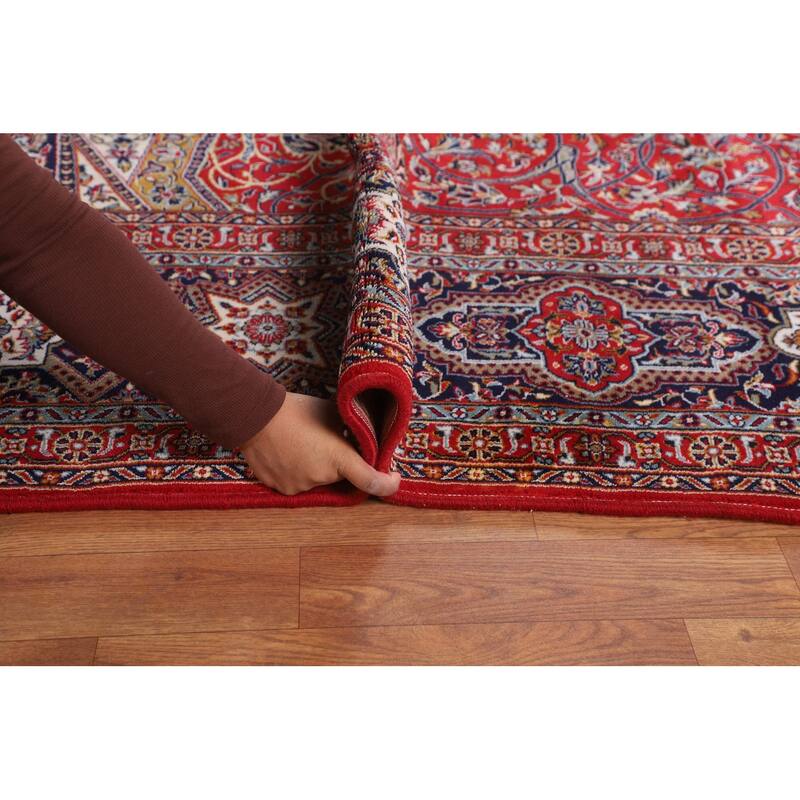 Red Floral Kashan Turkish Rug Machine-Made Bedroom Carpet - 9'7" x 12'9"