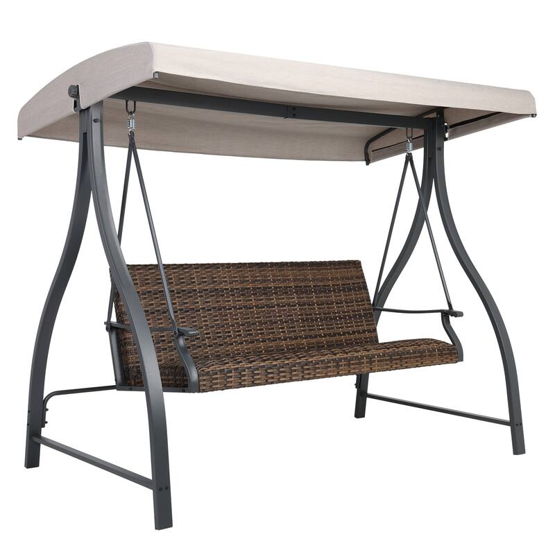 Aoodor 3-Seat Outdoor Rattan Patio Swing with Adjustable Canopy - Stylish Comfort for Your Porch, Garden, and Yard