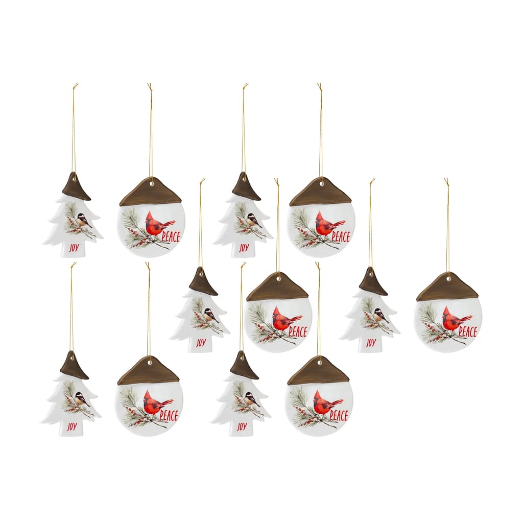 Chickadee Joy and Peace Tree Ornament (Set of 12)