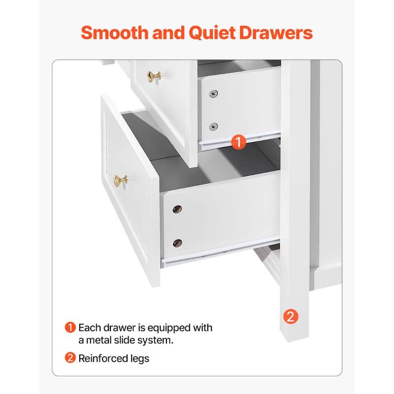White MDF Particleboard 9 Drawer Dresser with Metal Handles and Large Storage