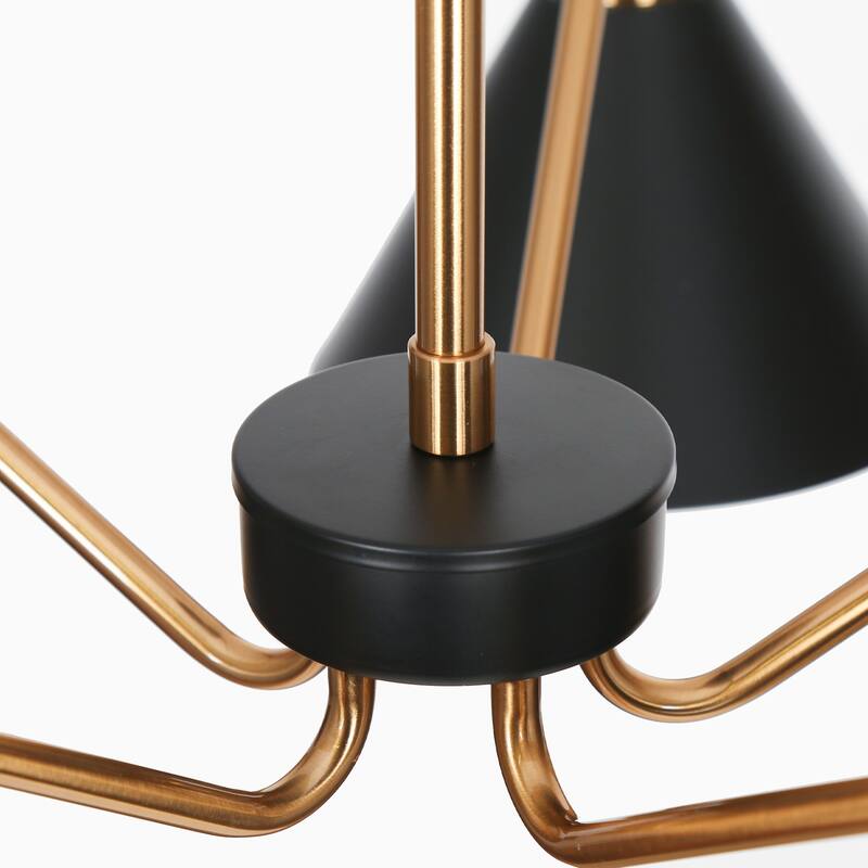 Modern Industrial 5-Light Black Gold Chandelier Metal Wheel Pendant Lights for Dining Room - 27" D x 6.5" H
