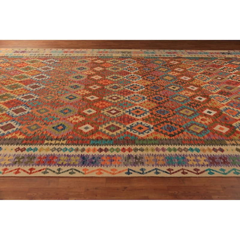 South Western Style Kilim Oriental Large Rug Hand-Woven Wool Carpet - 10'0"x 16'1"