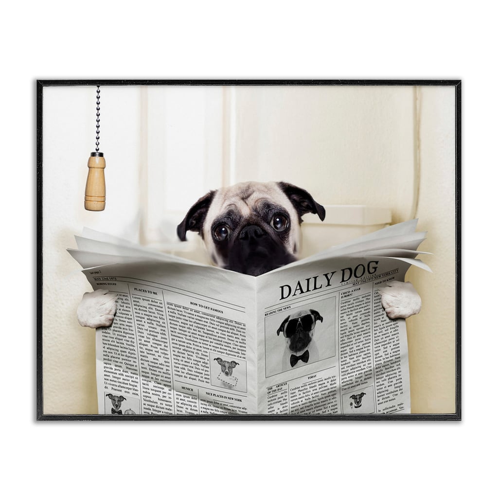 Stupell Pug Reading Newspaper Framed Giclee Art