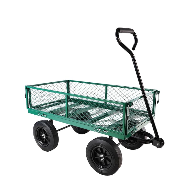 (Green solid wheels wagon cart) Solid wheels Tools cart Wagon Cart Garden cart trucks make it easier to transport firewood