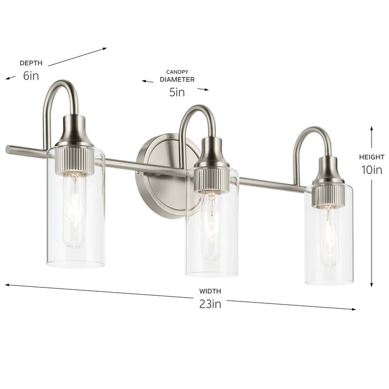 Kichler Lighting Kavi 23" 3-Light Vanity Light with Clear Glass in Brushed Nickel