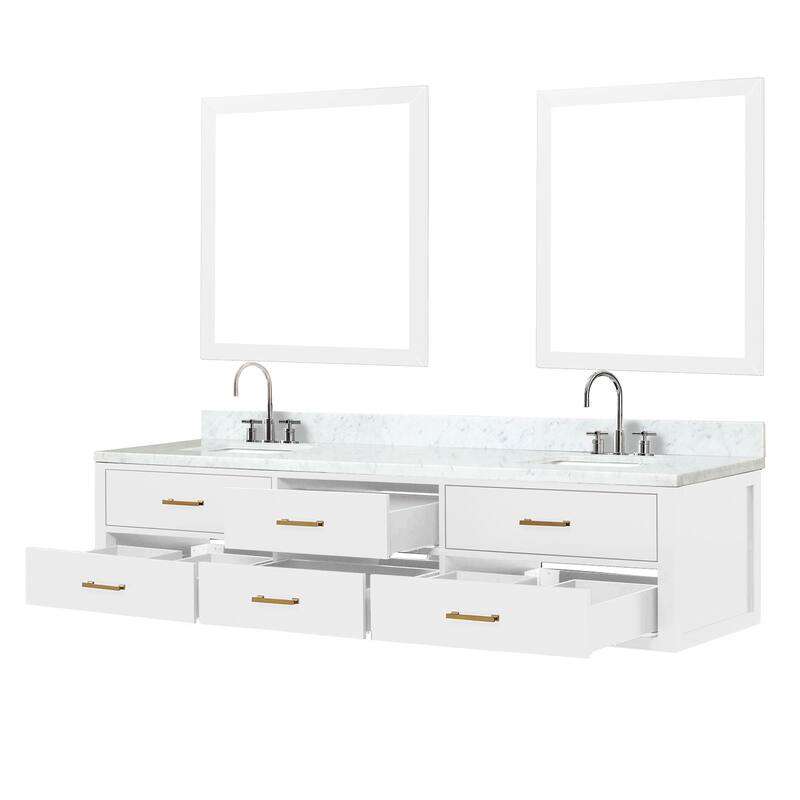 Lexora Castor Double Bath Vanity, Carrara Marble Top, Faucet Set, and Mirrors