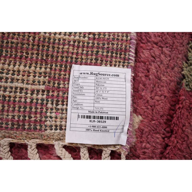 Plush Moroccan Style Area Rug Hand-Knotted Oriental Pink Wool Carpet - 5'8" x 10'1"