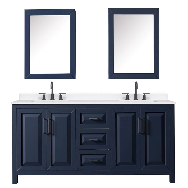 Daria 72-inch Double Vanity, 3 Hole Quartz Top, Med Cabinets