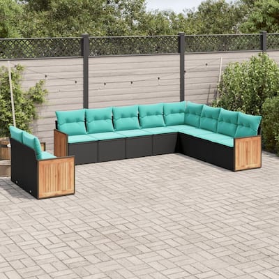 vidaXL 10 Piece Patio Sofa Set with Cushions Black Poly Rattan