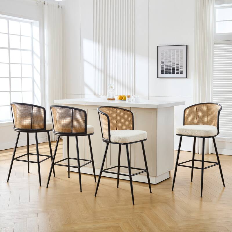 26"/29" Rattan Upholstered Bar Stool /Counter Stools Set of 2/3/4 - Set of 4 - Fabric-White - Bar Height