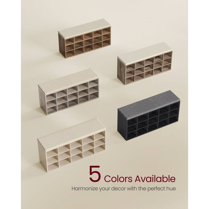 15-Cube Shoe Storage Bench with Cushion Seat and Adjustable Shelves Perfect for Entryway or Living Room