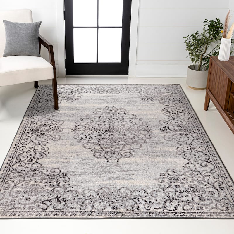 JONATHAN Y Brooklyn Filigree Medallion Area Rug - 5 X 8 - Dark Gray/Cream