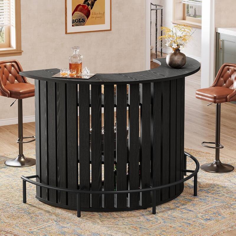 39.4” H Brown MDF Arc Shaped Bar Table, 4-Tier Home Bar Unit with Footrest