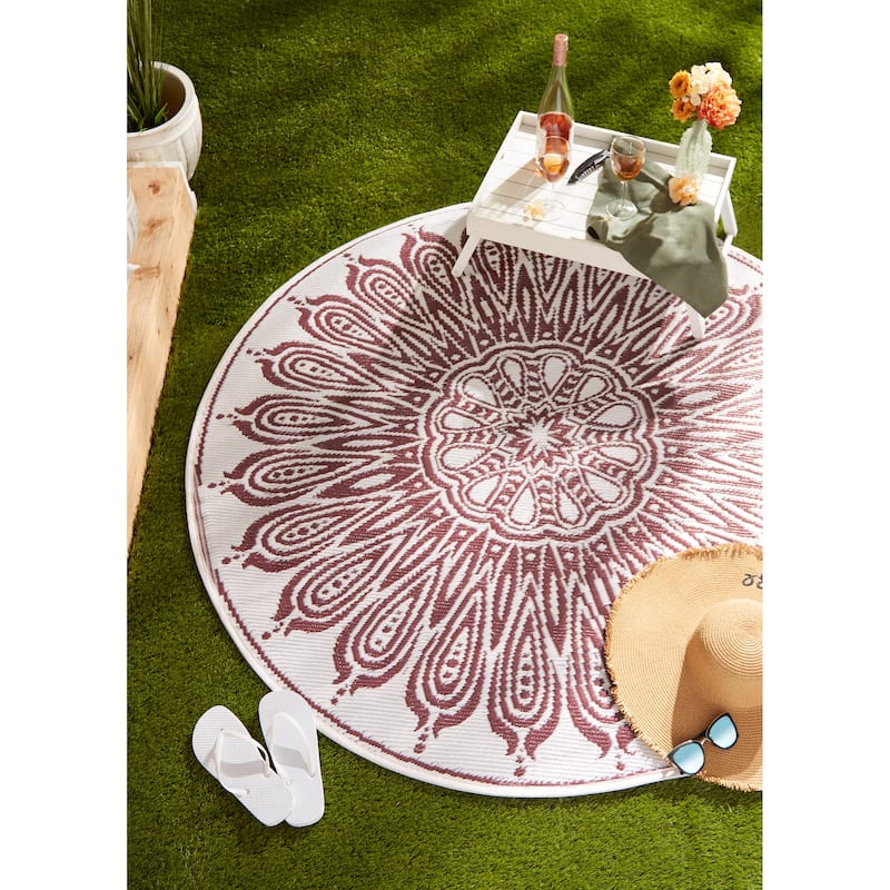 DII Blue Sunflower Outdoor Rug 5 Ft Round