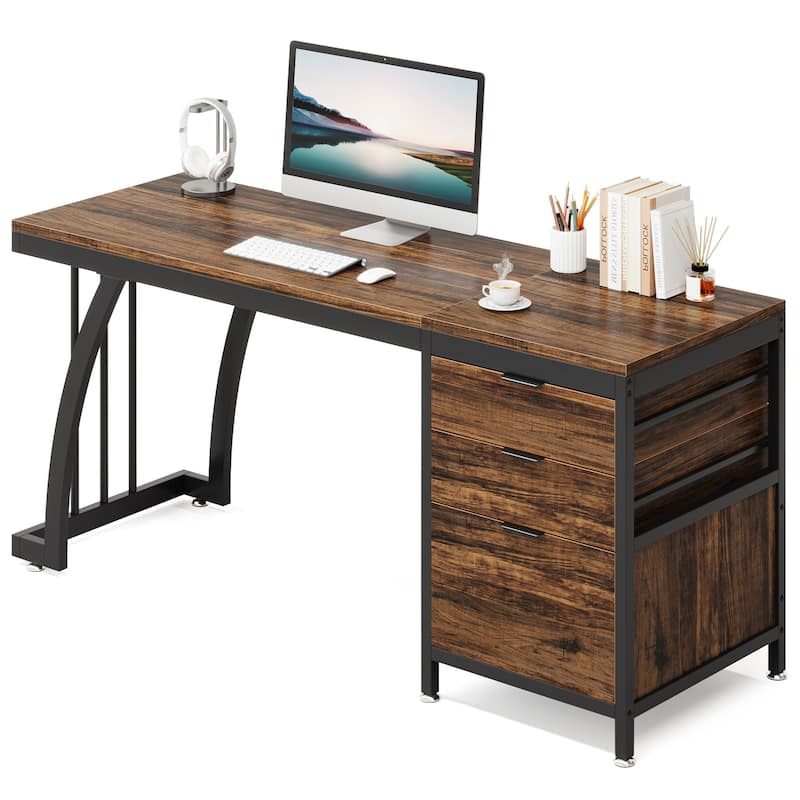 59 Inch Computer Desk with 3 Drawers, Industrial PC Desk Study Writing Table Workstation with File Storage, Home Office Desks