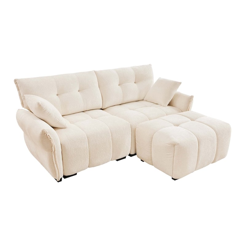 Modern Chenille Fabric 2-Seater Sofa with Ottoman