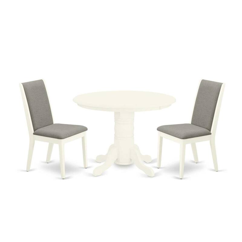 3-Piece Linen white Solid Wood Top - Round Dining Room Set - Seats 4