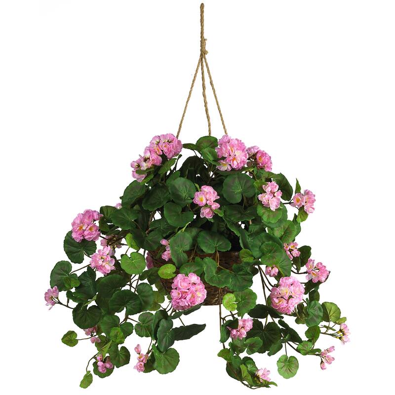 32" Geranium Silk Plant with Hanging Basket