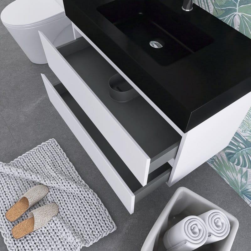 24"/30"/36" Wall-Mounted Bathroom Vanity Set with Black Integrated Quartz Sand Sink