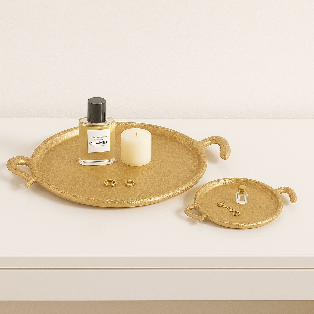 Metal Faux Snake Border Round Trays Set of 2 - Gold, 15" - 19.0"