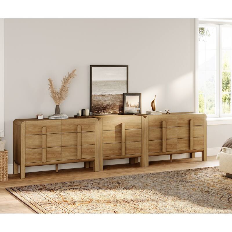 WAMPAT 3-Piece Dresser Set For Bedroom, 125.9" Large Mid Century Dresser For Closet, Curved Profile Wooden Chest Of Drawers