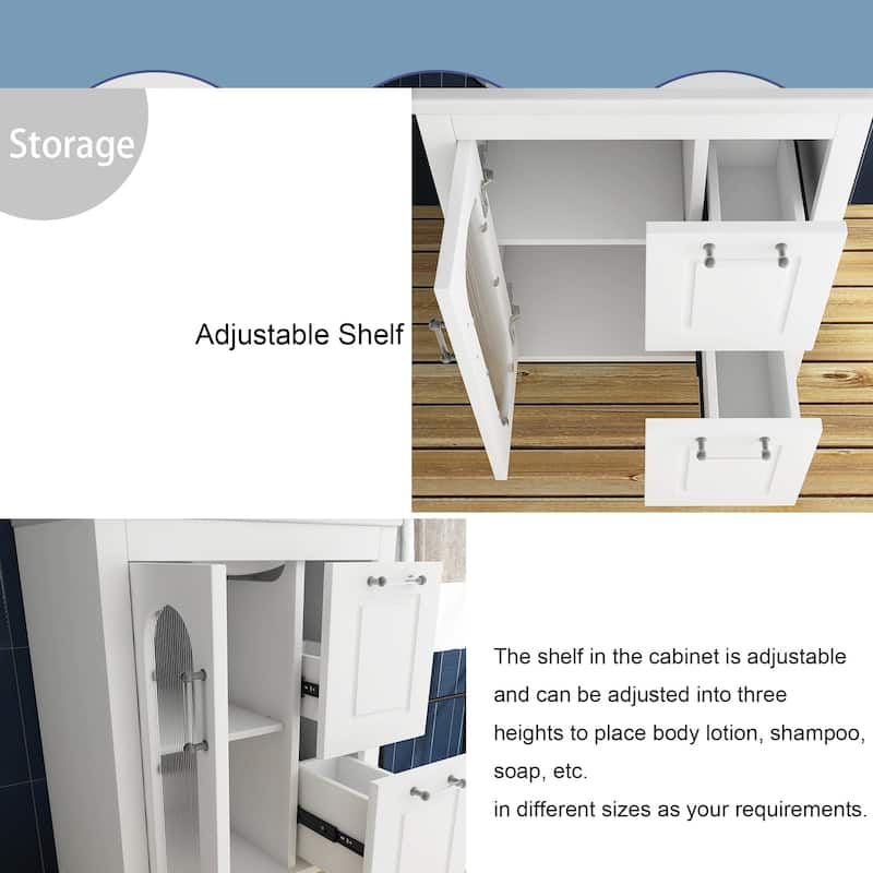 24 in. W x 33 in. H Solid Wood and MDF Bathroom Vanity with Ceramic Sink, Door and Drawers
