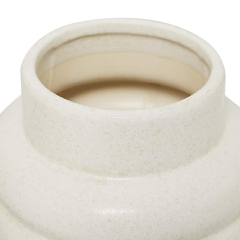 Ceramic Decorative Vase with Ring Ribbing - Set of 2 White, Yellow, Dark Blue - CosmoLiving by Cosmopolitan