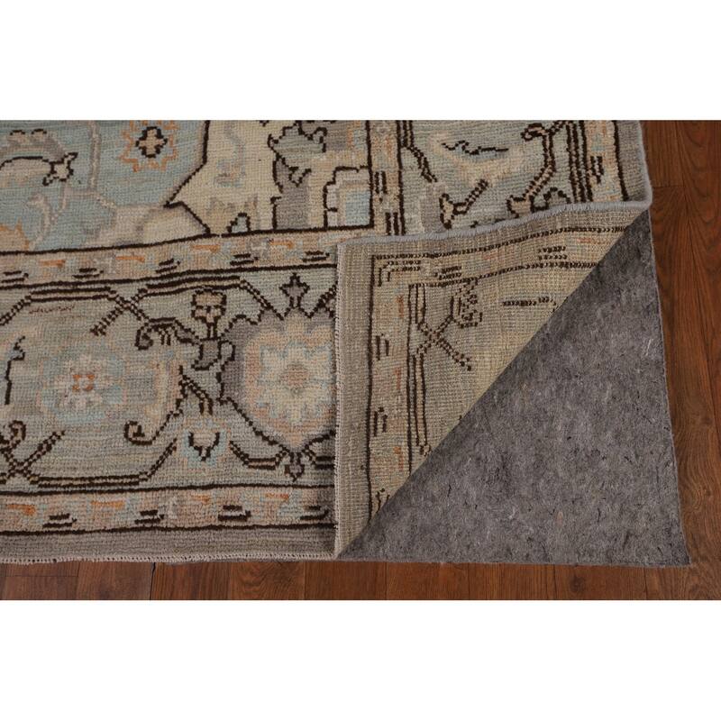 Vegetable Dye Oushak Turkish Rug Blue Hand-Knotted Wool Carpet - 6'1"x 9'0"