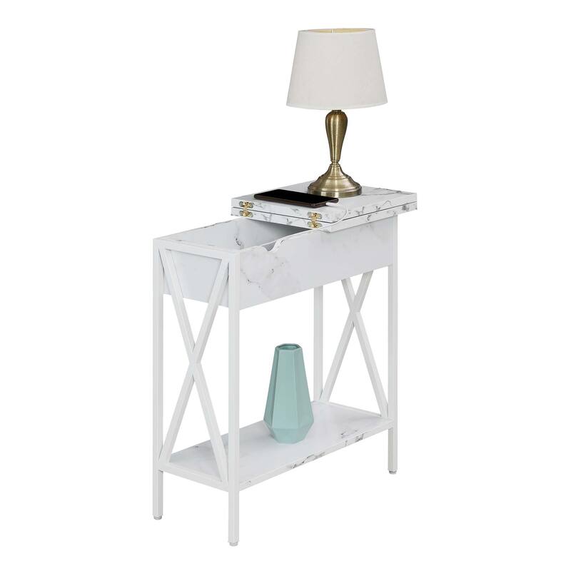 Convenience Concepts Tucson Flip Top End Table with Charging Station and Shelf
