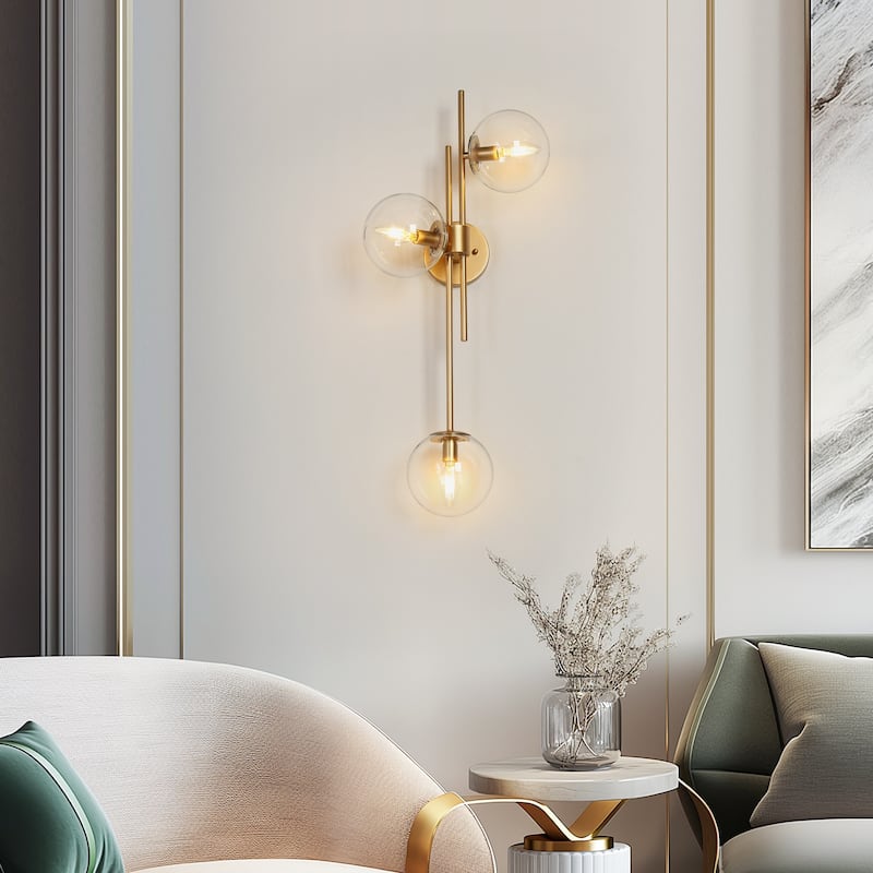 Modern Gold 3-Light Bathroom Vanity Lights Globe Glass Wall Sconces - 30'' L x 5.5'' W x 12'' H