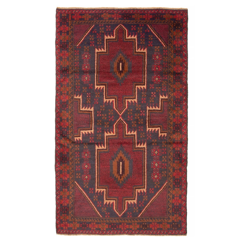 ECARPETGALLERY Hand-knotted Baluch Red Wool Rug - 3'8 x 6'7 - Red - 3'8 x 6'7