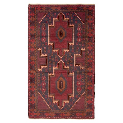 ECARPETGALLERY Hand-knotted Baluch Red Wool Rug - 3'8 x 6'7