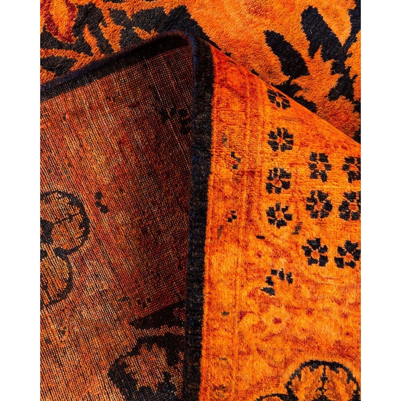 Overton Hand Knotted Wool Vintage Inspired Modern Contemporary Overdyed Orange Area Rug - 4' 1" x 6' 1"