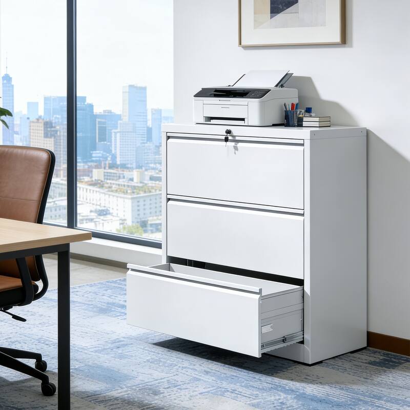 3 Drawer Lateral File Cabinet, 35.4 Inch Wide Filing Cabinet, Locking Heavy Duty File Cabinet, Vertical Storage