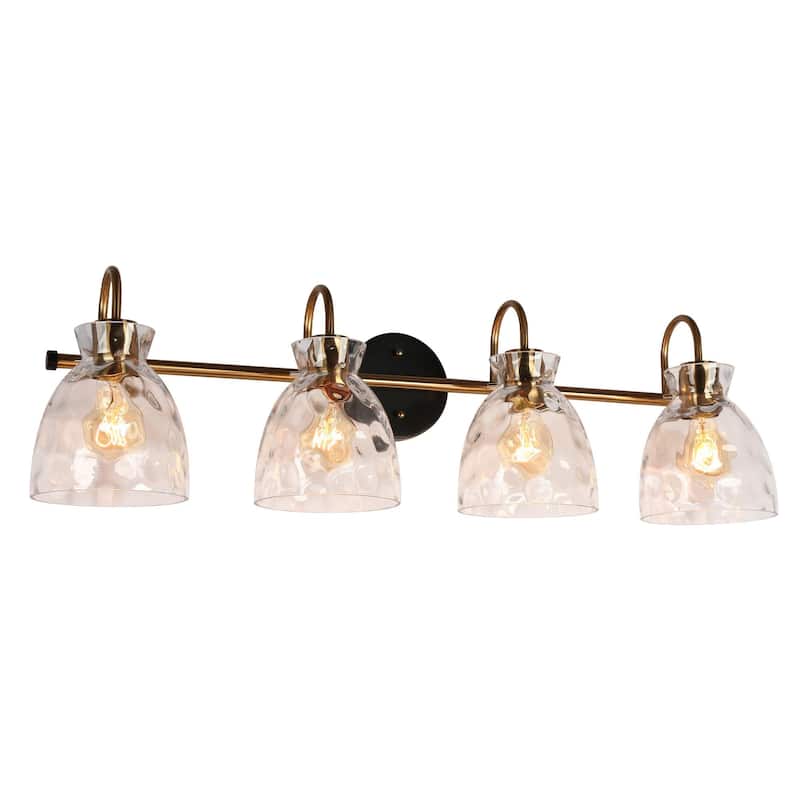 Elisie Modern Glam 4-light Bathroom Vanity Light Transitional Black Gold Sconce with Water Glass - L 31.5" x W 7.5" x H 9"