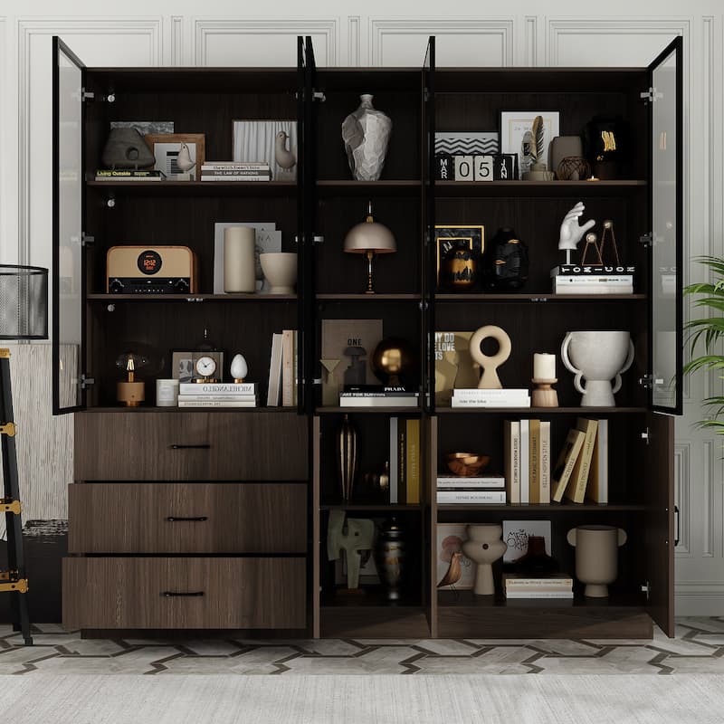 Aluminum and Glass Lighted Cabinet Customizable for Buffet/Bookshelf
