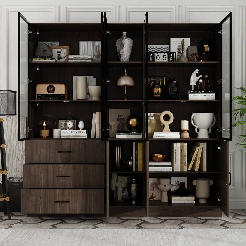 LED-Lit Wood Grain Cabinet - Configurable Storage for Home or Office
