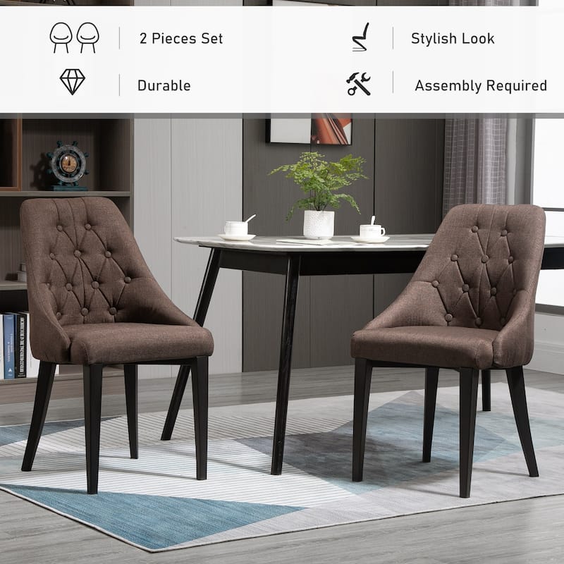 HOMCOM Set of 2 Modern Style Dining Chairs, Button Tufted High Back Side Chairs with Upholstered Seat, Steel Legs