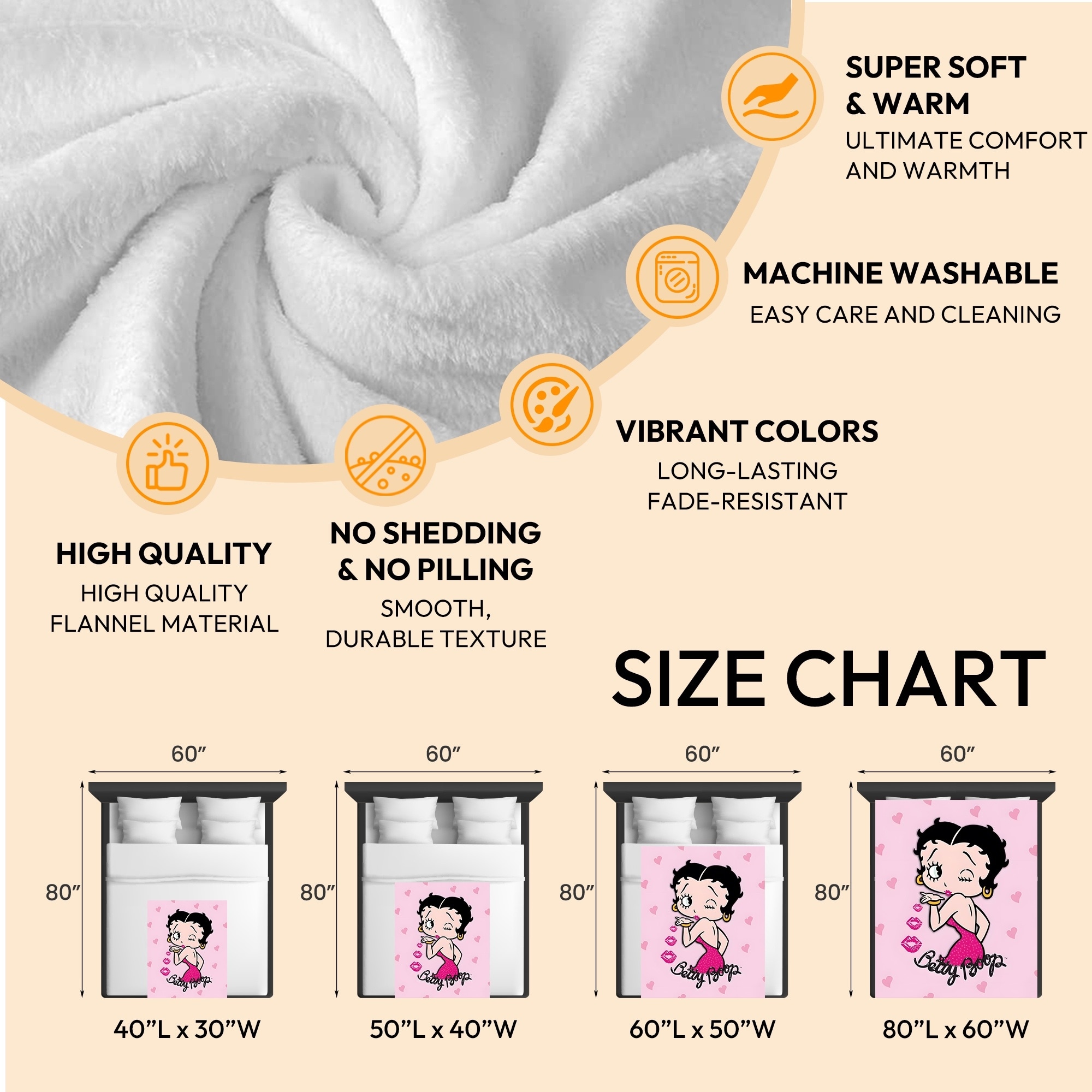 Betty Boop Super Soft Fleece Plush Throw Blanket for Couch - Picture 55 of 374