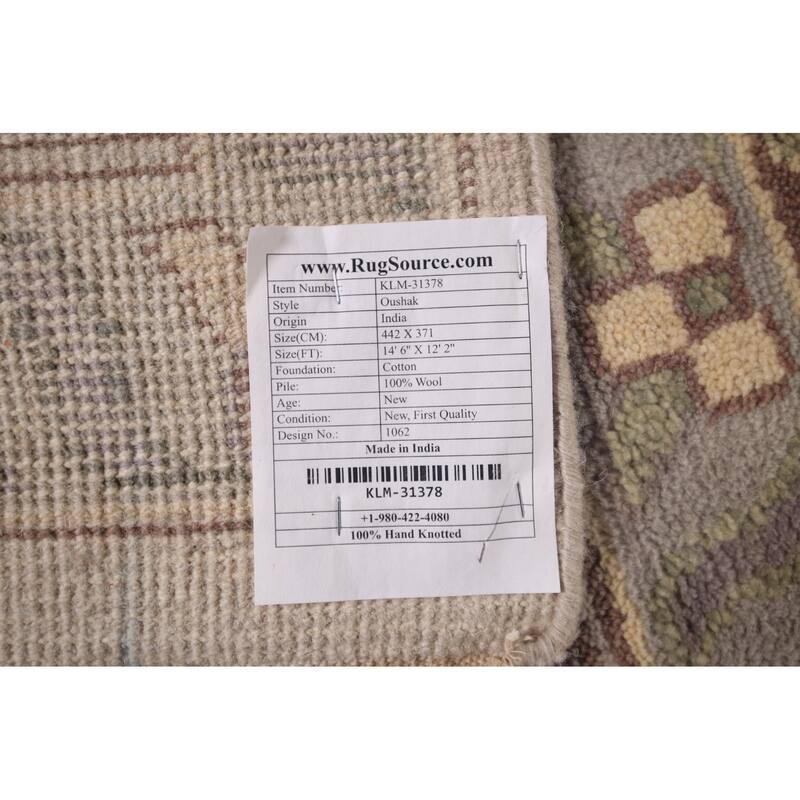 Earth Tone Oushak Indian Large Area Rug Hand-Knotted Wool Carpet - 12'2"x 14'6"
