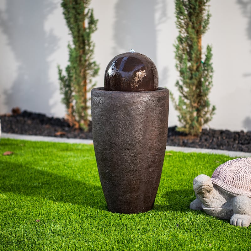 XBrand 25.98"H Modern Round Stone Textured Sphere Water Fountain w/LED Lights, For Indoor/Outdoor, Ball Water Fountain