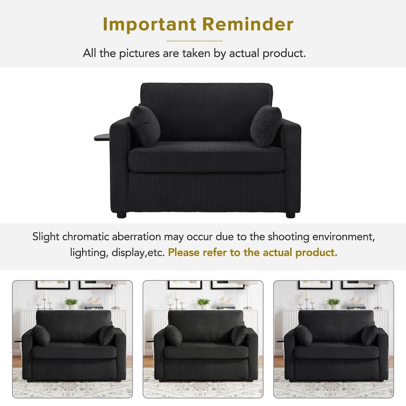 Roomfitters Twin Sofa Bed with Foldable Mattress, Side Table, Storage Pocket and USB Ports for Living Room