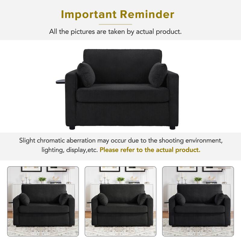 Twin Size Sofa Bed 47.2" Sleeper Sofa Loveseat Sofa with a Foldable Mattress, a Foldable Side Table