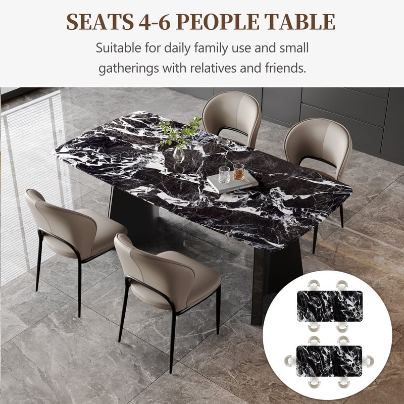 63" Modern Black Faux Marble Dining Table, Luxury Style Seats 4-6