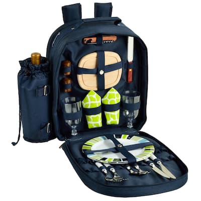 Picnic at Ascot - Deluxe Equipped 2 Person Picnic Backpack Bag with Cooler & Insulated Wine Holder - Trellis Green