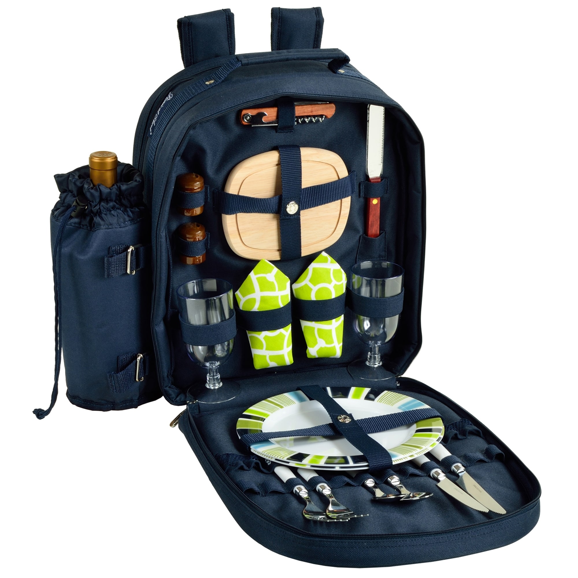 Picnic at Ascot - Deluxe Equipped 2 Person Picnic Backpack Bag with Cooler & Insulated Wine Holder - Trellis Green