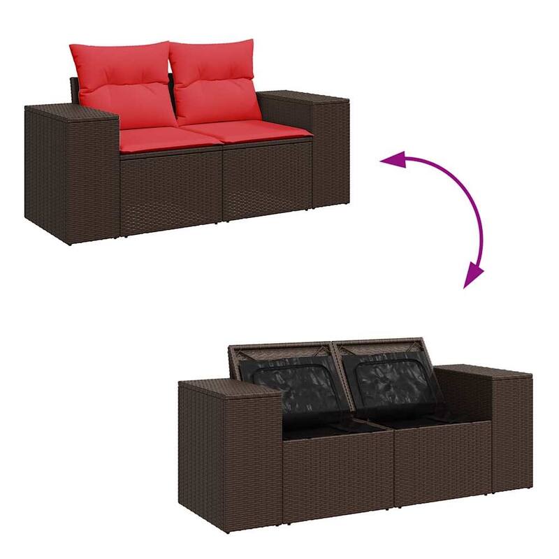 vidaXL Patio Sofa with Cushions Outdoor Seating Sectional Sofa Poly Rattan